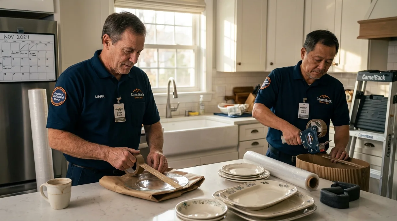Professional crew packing kitchen dishware in Lavaca, AR